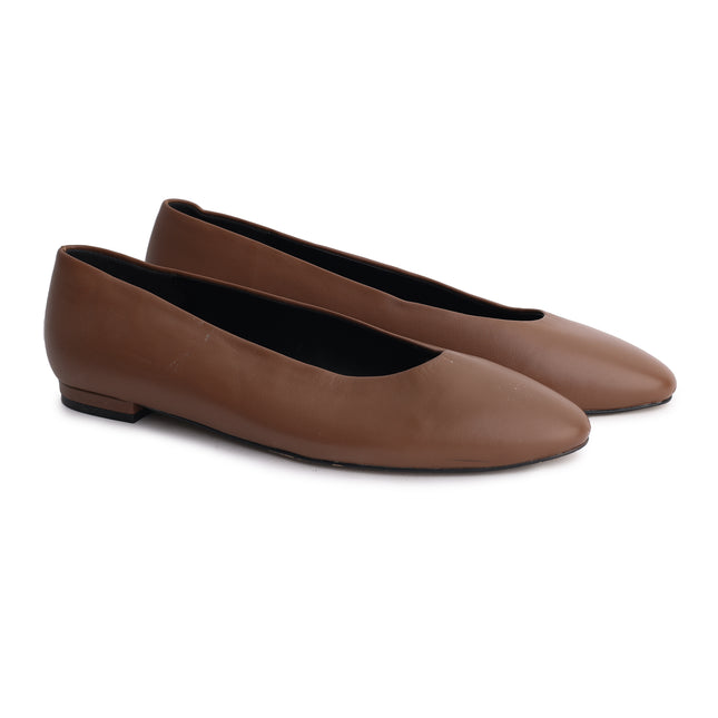 WL-94 Girls Brown Leather Ballet Flats - Classic Dress Shoes for Toddlers & Kids
